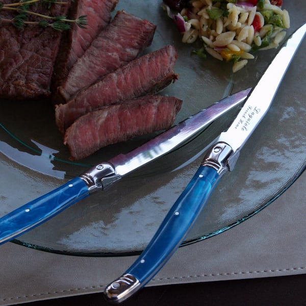 SiliSlick 4 Piece Steak Knife Set - (4 Blue Handle, Blue Blade)