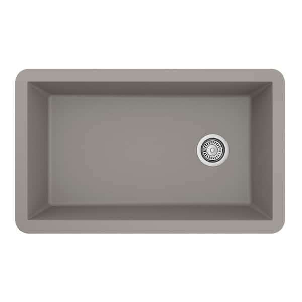 Undermount Quartz Composite 32 in. Single Bowl Kitchen Sink in Concrete