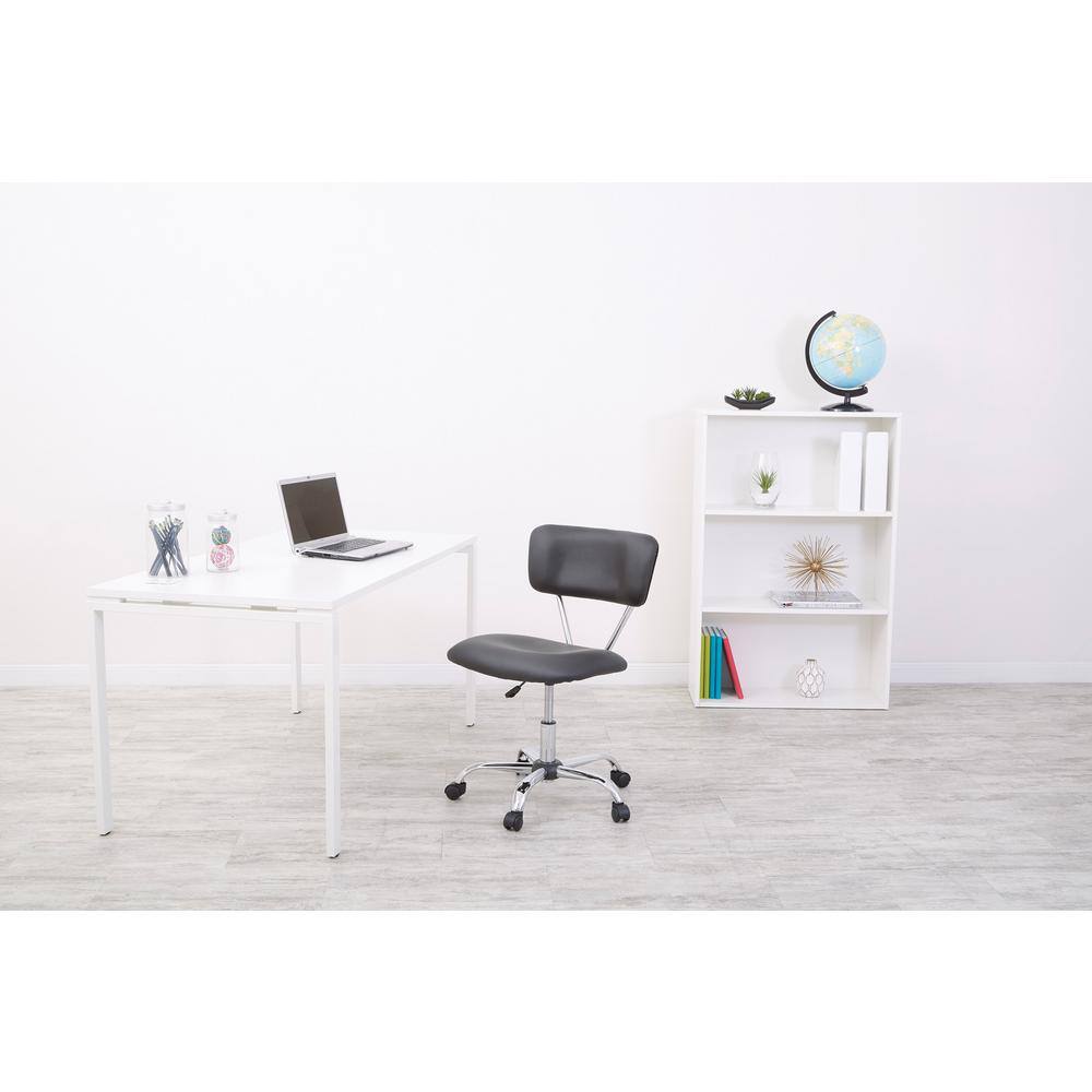 Black Vinyl Armless Swivel Task Chair with Silver Frame