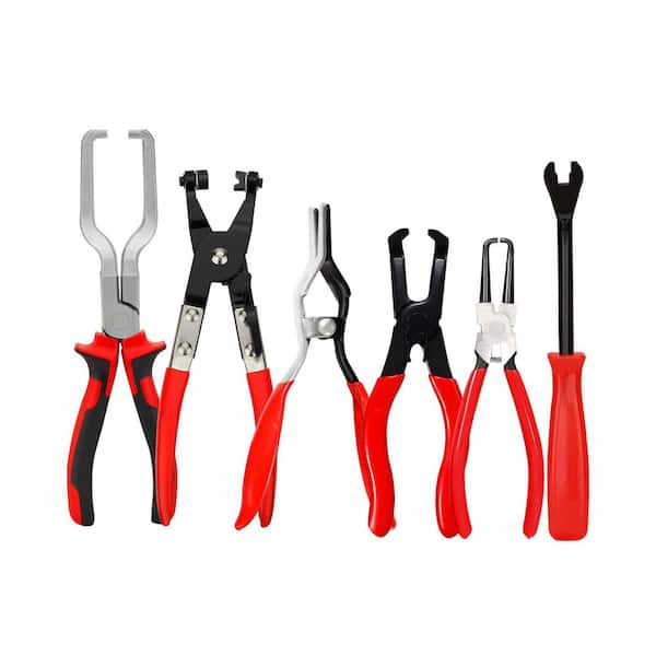 6-Piece Fuel Line Disconnect Pliers Set with 80° Hose Remover Tool, 7 in. Pipe Clamp Clip and Filter Caliper