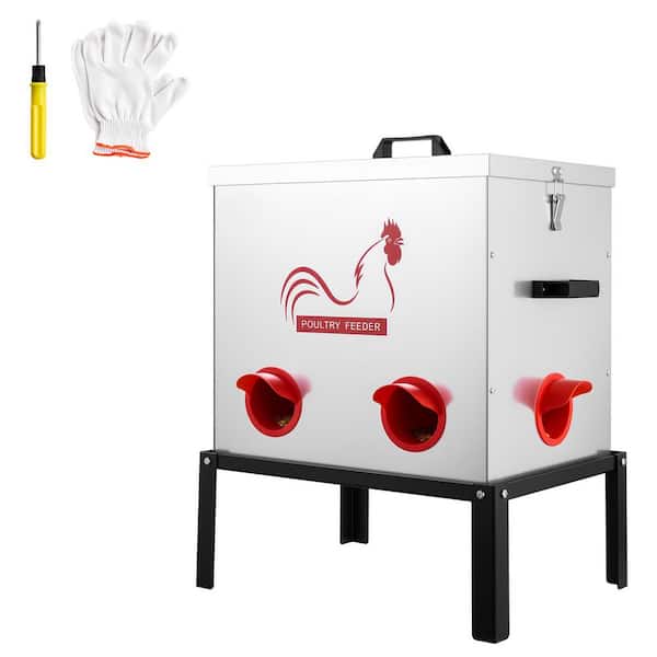 50 lbs. Automatic Chicken Feeder, 6 Ports No-Waste, Latch & Handle for Chickens, 15.2 x 19.1 x 22.8 in. Metal Greenhouse