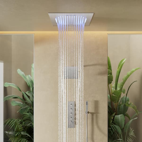 Chromotherapy Bluetooth 15-Spray 20 and 10 in. Shower Heads Ceiling Mount Fixed and Handheld 2.5 GPM in Brushed Nickel