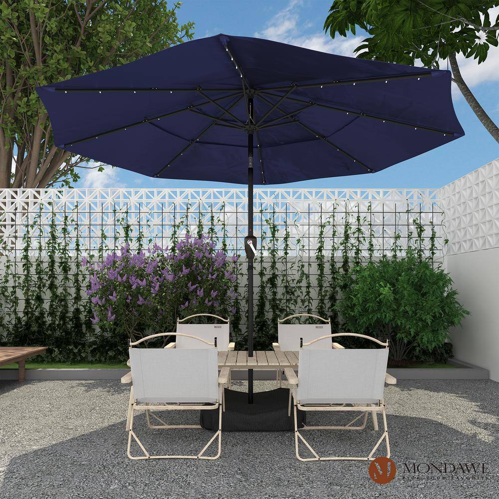 Navy Octagon Aluminum Patio Umbrella with LED Lights
