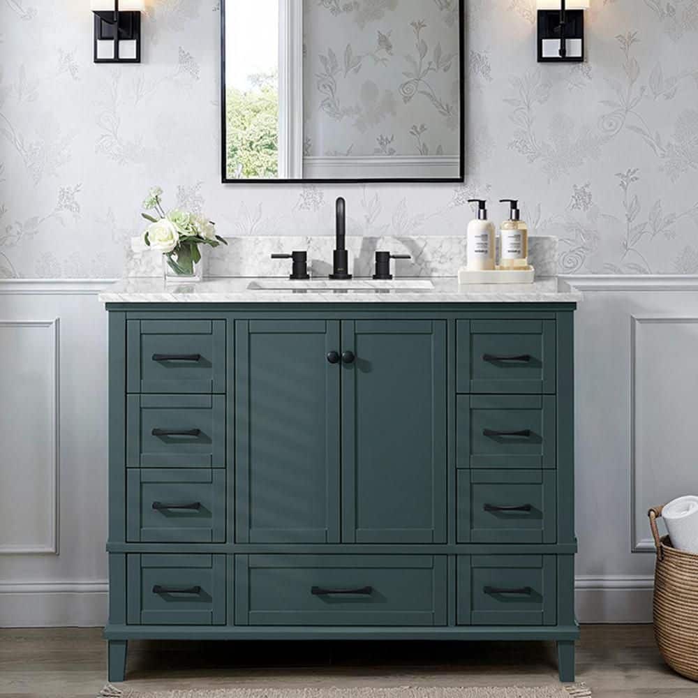 Home Decorators Collection Merryfield 43 in. Single Sink Antigua Green Bath  Vanity with White Carrara Marble Top (Assembled) 19112-VS43-AG - The Home  ..., image size:1000x1000
