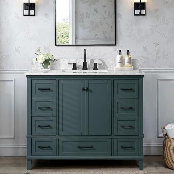 Merryfield 43 in. Single Sink Antigua Green Bath Vanity with White Carrara Marble Top (Assembled)