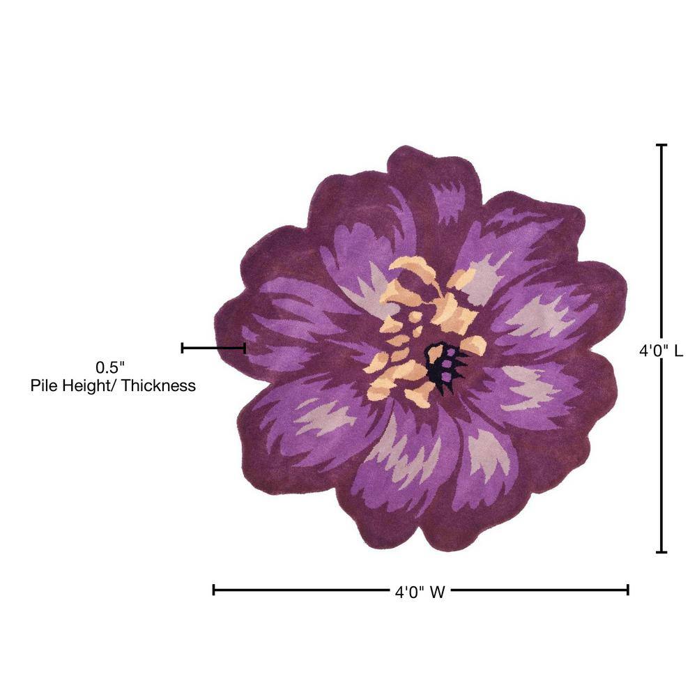 Handmade Lilac Wool Round Floral Area Rug