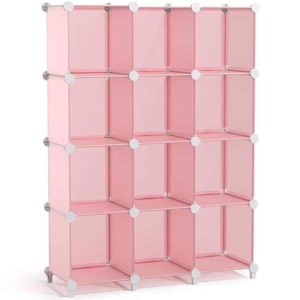 50.2 in H x 37 in W x 12.25 in D Fabric 12-Cube Storage Organizer, Waterproof Cubby Shelf for Closet, Pink