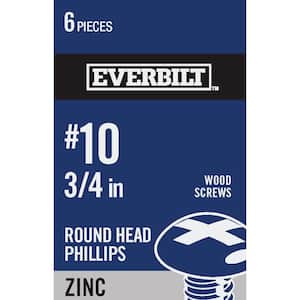 #10 x 3/4 in. Phillips Round Head Zinc Plated Wood Screw (6-Pack)