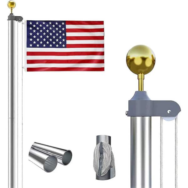20 ft. Aluminum Sectional Flagpole Kit Extra Thick with Golden Ball Ornament, 1 Flag 2 Rope and 4 Stainless Steel Clips