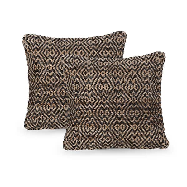 Noble House Peregrine Boho Black Jute and Cotton 18 in. x 18 in. Pillow Cover (Set of 2)