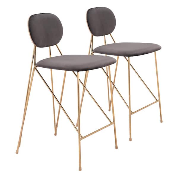 ZUO Georges 25.6 in. H Gray and Gold 100% Polyester Wood Frame Counter Stool Set - (Set of 2)