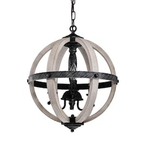 Davi 16 in. 3-Light Indoor Weathered Black and Weathered White Chandelier with Light Kit