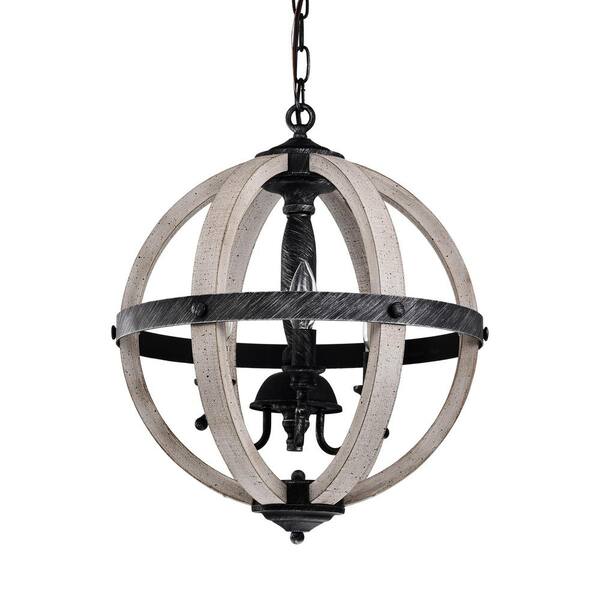 Warehouse of Tiffany Davi 16 in. 3-Light Indoor Weathered Black and Weathered White Chandelier with Light Kit