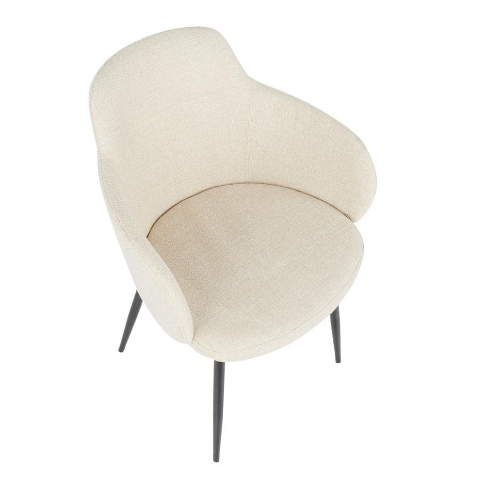 High-Back Cream Upholstered Arm Chair with Black Metal and Cane Accents