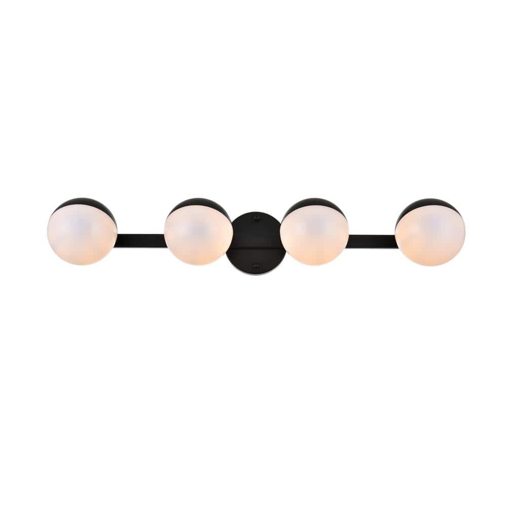 Simply Living 29 in. 4-Light Modern Black Vanity Light with Frosted White R