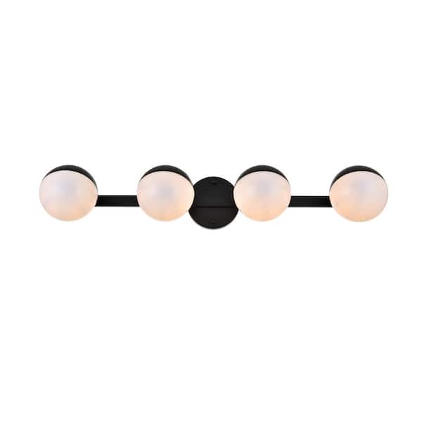 Unbranded Simply Living 29 in. 4-Light Modern Black Vanity Light with Frosted White Round Shade