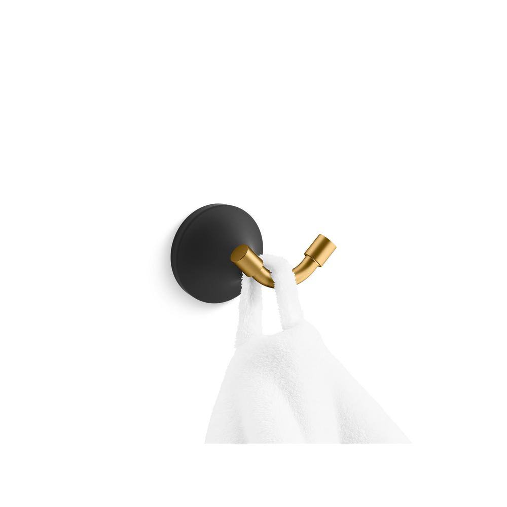 Matte Black and Brass Wall Mounted Robe Hook