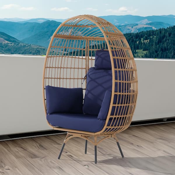BFB Oversized Patio Wicker Swivel Egg Chair, Indoor Outdoor Rattan Egg Chair