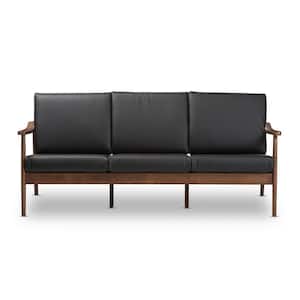 Venza 72.1 in. Black/Brown Faux Leather 4-Seater Bridgewater Sofa with Wood Frame