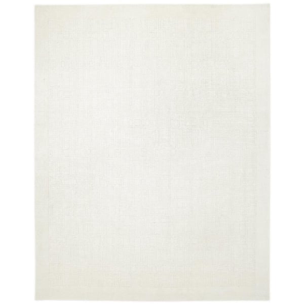 Solid Sterling Ivory 9 X 12 Hand Loom Wool Cotton Indoor Area Rug