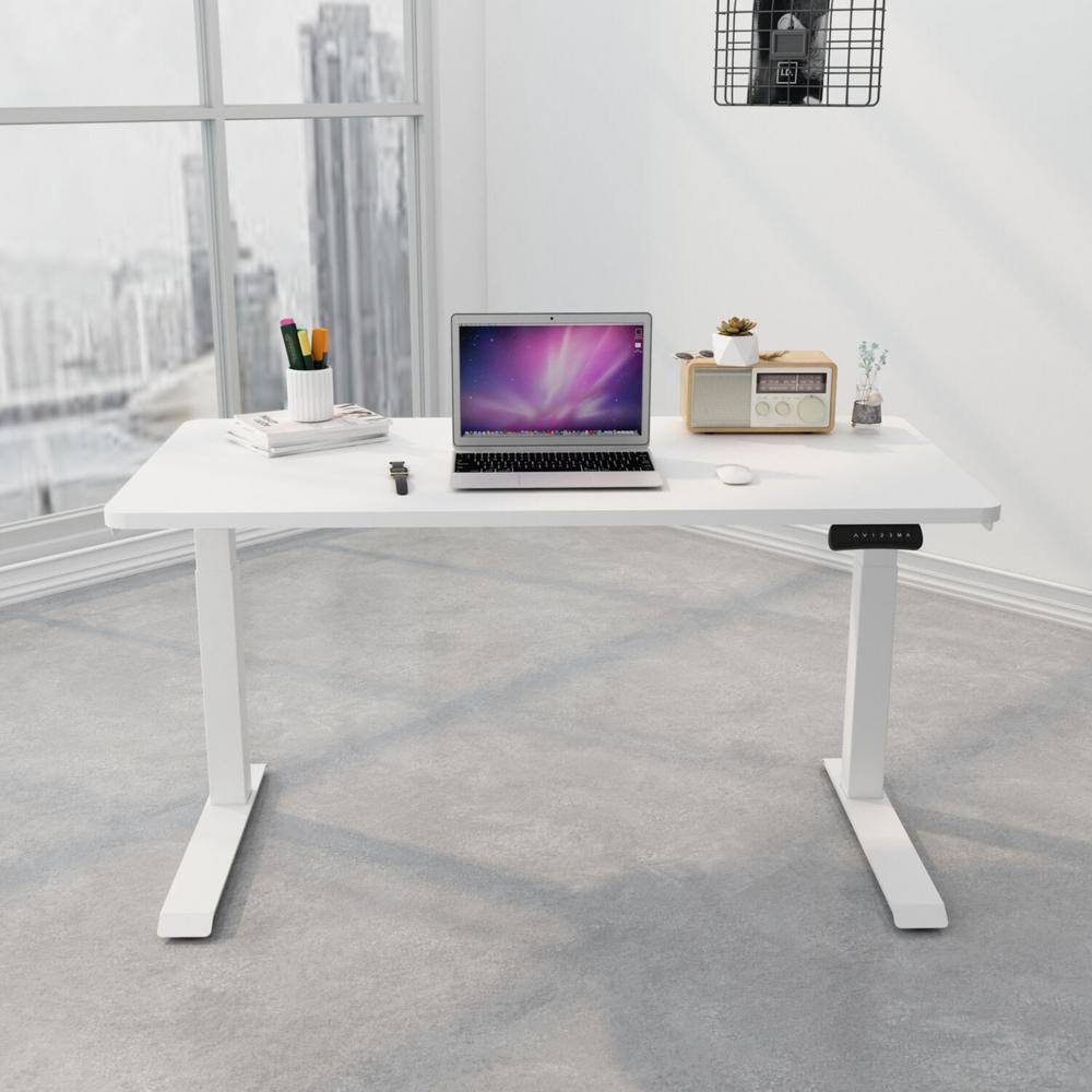 Hanover 55'' White Brushed Metal Electric Adjustable Desk with USB