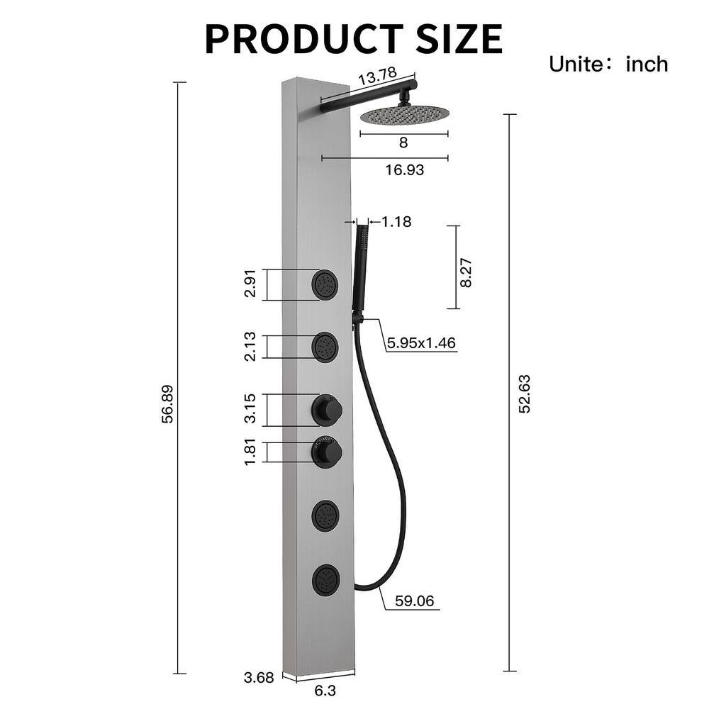 Black Nickel Multi-Function Shower Panel with Body Jets