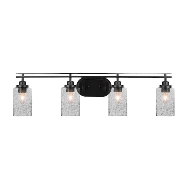 Unbranded Monroe 37.25 in. 4-Light Matte Black Vanity Light with 4 in. Smoke Bubble Glass Shade No Bulbs Included
