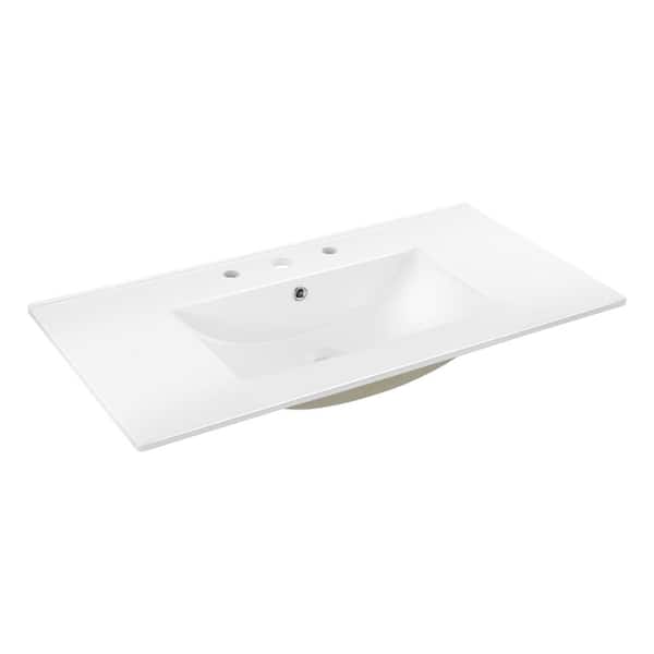 JONATHAN Y Ancillary 3-Hole 36 in. W x 18.25 in. D Classic Contemporary Rectangular Ceramic Single Sink Basin Vanity Top in White