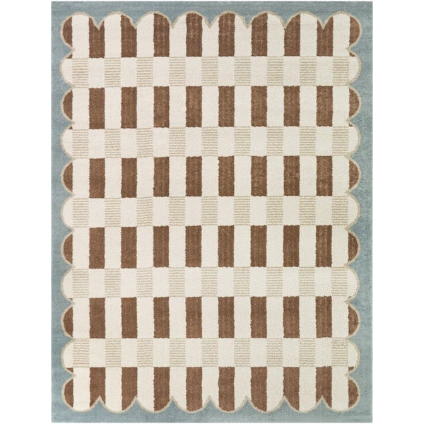 Schroder Rust/Blue 5 ft. 3 in. x 7 ft. Scallop Checker Area Rug