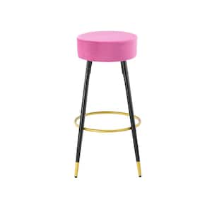 24 in. Fuchsia Iron Velvet Kitchen Bar Stools Upholstered Dining Chair Stools