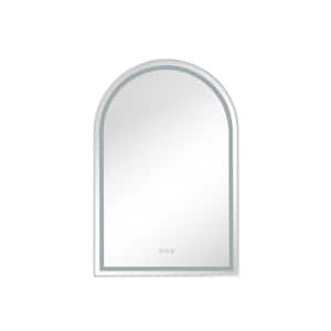 26 in. W x 39 in. H Arched Stainless Steel Framed LED Lighted Dimmable Wall Bathroom Vanity Mirror in Chrome