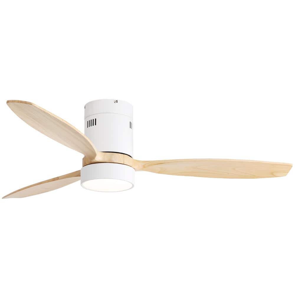 52 in. Integrated LED Indoor/Outdoor Wood White Flush Mount Ceiling Fan with Light and Remote Control price history on PriceWatchPro