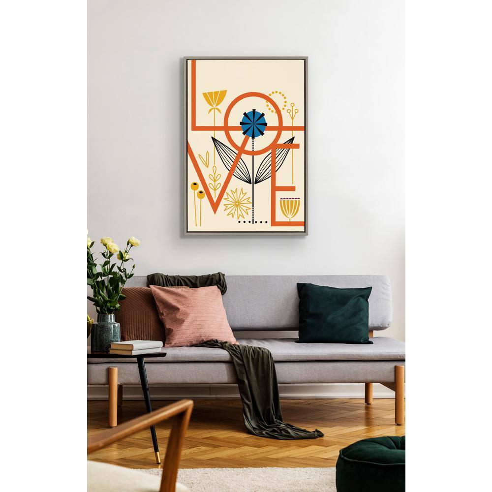 Love Abstract Floral Canvas Wall Art with Gray Frame