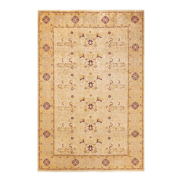 Mogul Traditional Ivory 6 ft. 1 in. x 9 ft. 2 in. Oriental Area Rug