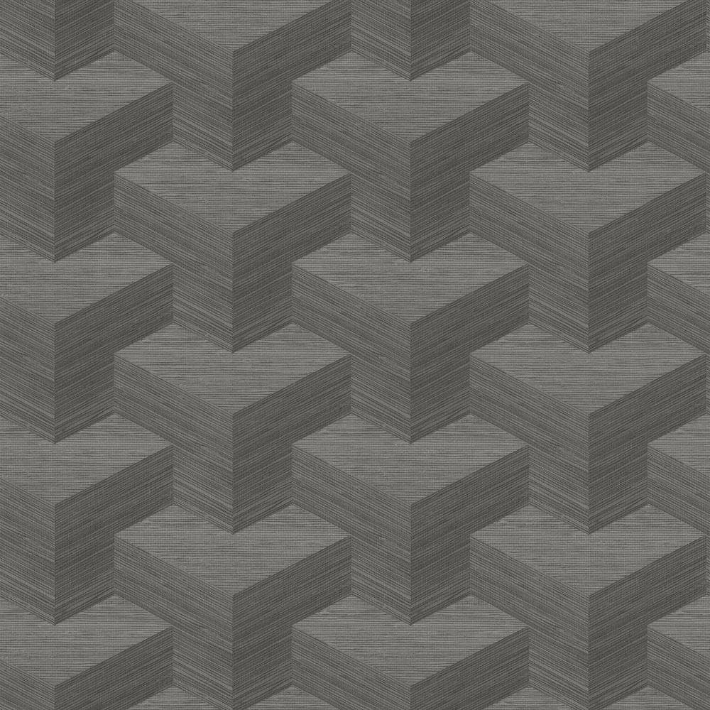 Grey Geometric Grasscloth Vinyl Wallpaper Roll