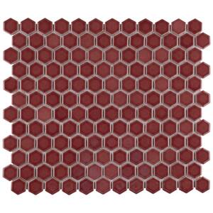 Tribeca 1 in. Hex Glossy Rusty Red 11-7/8 in. x 10-1/4 Porcelain Mosaic Floor and Wall Tile (8.65 sq. ft./Case)