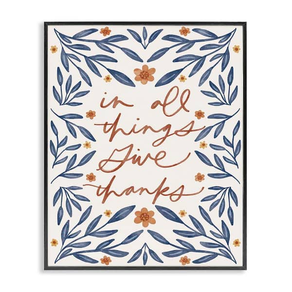 Stupell Industries Give Thanks Botanical by Amanda Houston Black Framed Nature Giclee Art Print 14 in. x 11 in.