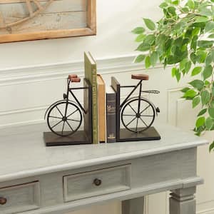 Black Metal Bike Bookends with Wood Accents (Set of 2)