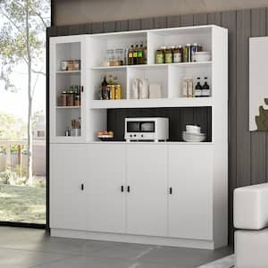2-in-1 White Accent Storage Cabinet Combination Cabinet with Hutch, Glass Doors (62.9 in. W x 12.2 in. D x 70.9 in. H)