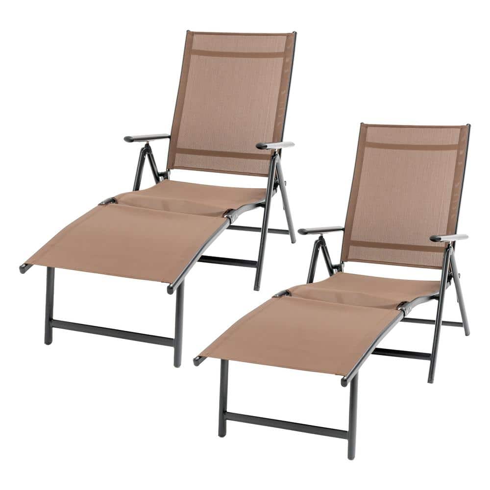 Zeus & Ruta Black Metal Frame Brown Textilene Fabric Outdoor Chaise