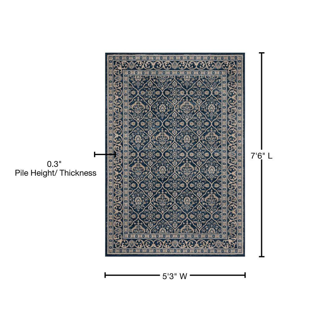 Navy and Light Grey Synthetic Rectangular Area Rug