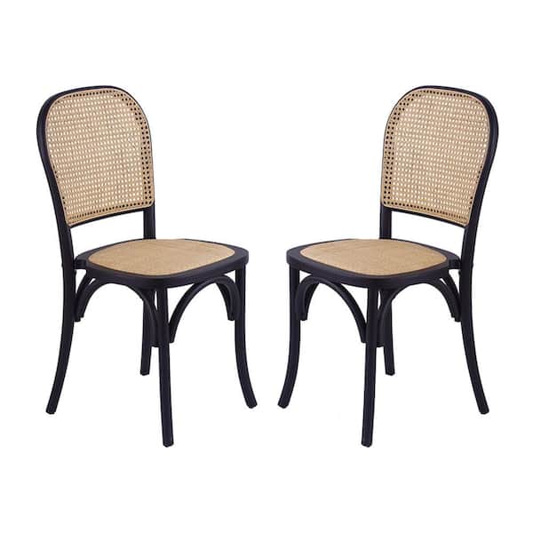 Benjara Black and Beige Fabric Wooden Frame Dining Chair (Set of 2)