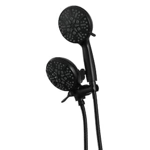 5-Spray Patterns with 1.75 GPM 5 in. Wall Mount Dual Shower Heads and Handheld Shower Head in Matte Black