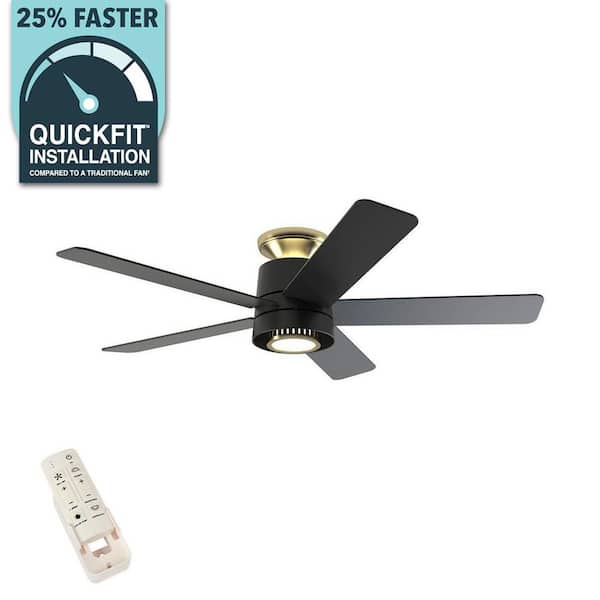 Hampton Bay Panache 52 in. LED Indoor Matte Black with Brass Accents Ceiling Fan with Uplight/Downlight and Remote Included