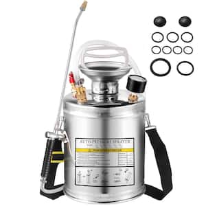 1 Gal. Stainless Steel Set with 12 in. Wand& Handle& 3 ft. Reinforced Hose Hand Pump Sprayer Adjustable Nozzle Silver