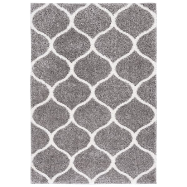 Tahoe Shag 5 ft. x 7 ft. Gray/White Trellis Modern Area Rug