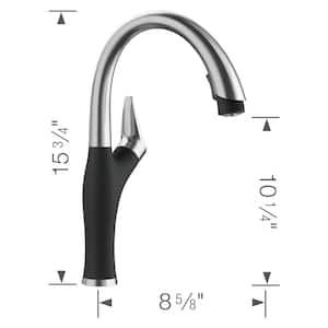 Artona Single-Handle Pull Down Sprayer Kitchen Faucet in Coal Black/Stainless