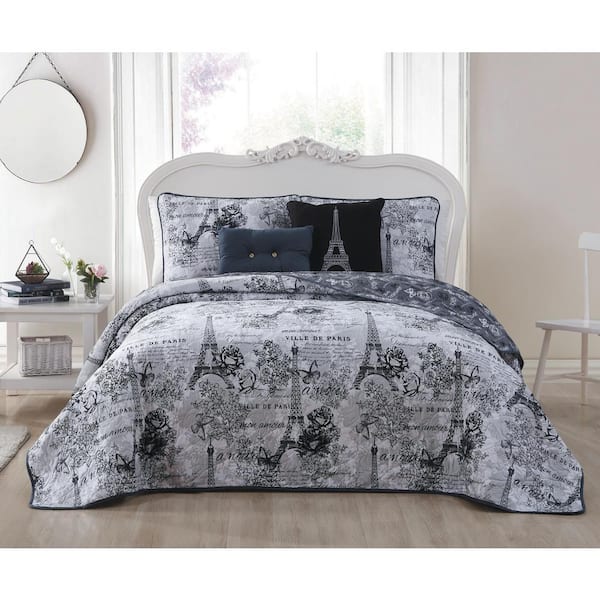 Unbranded Amour 5-Piece Black/White Queen Quilt Set