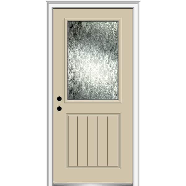 MMI Door 32 in. x 80 in. Right-Hand Inswing Rain Glass Wicker Fiberglass Prehung Front Door on 4-9/16 in. Frame