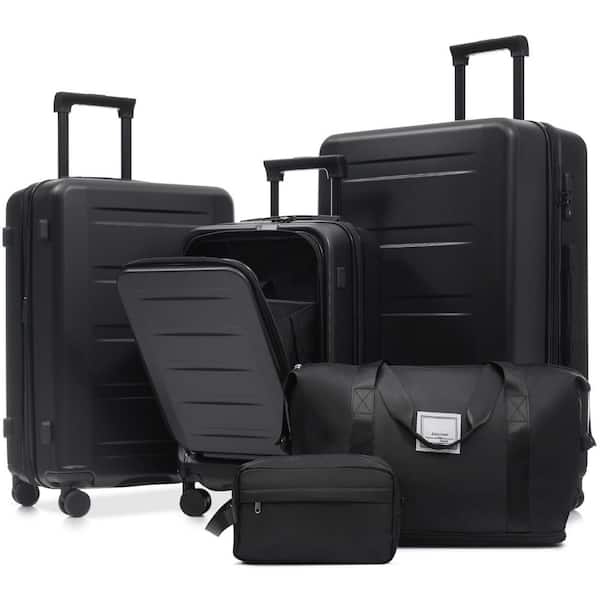 Merax 5 Bags 5-Piece Black Expandable ABS Luggage Set with Duffel